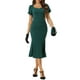 thumbnail image 1 of Vestidos Elegantes Chic para Negocios de Mujer con Escote Corazón, Manga Corta Abullonada, Estilo Sirena, Midi, Talla XL, Verde Oscuro, 1 of 6