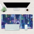 thumbnail image 2 of Desk Mat, Neon City Rainy Night Extended Gaming Mouse Pad Large, 35.4"x15.7" Big Mouse Pad with Non-Slip Base and Stitched Edge, Long Computer Keyboard Mouse Mat for Home Office Work, 2 of 6