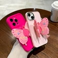 thumbnail image 3 of Cute Solid Color Phone Case with Butterfly Wing Holder for iPhone Compatible with iPhone 15 Pro Max, Sakura Pink, 3 of 8