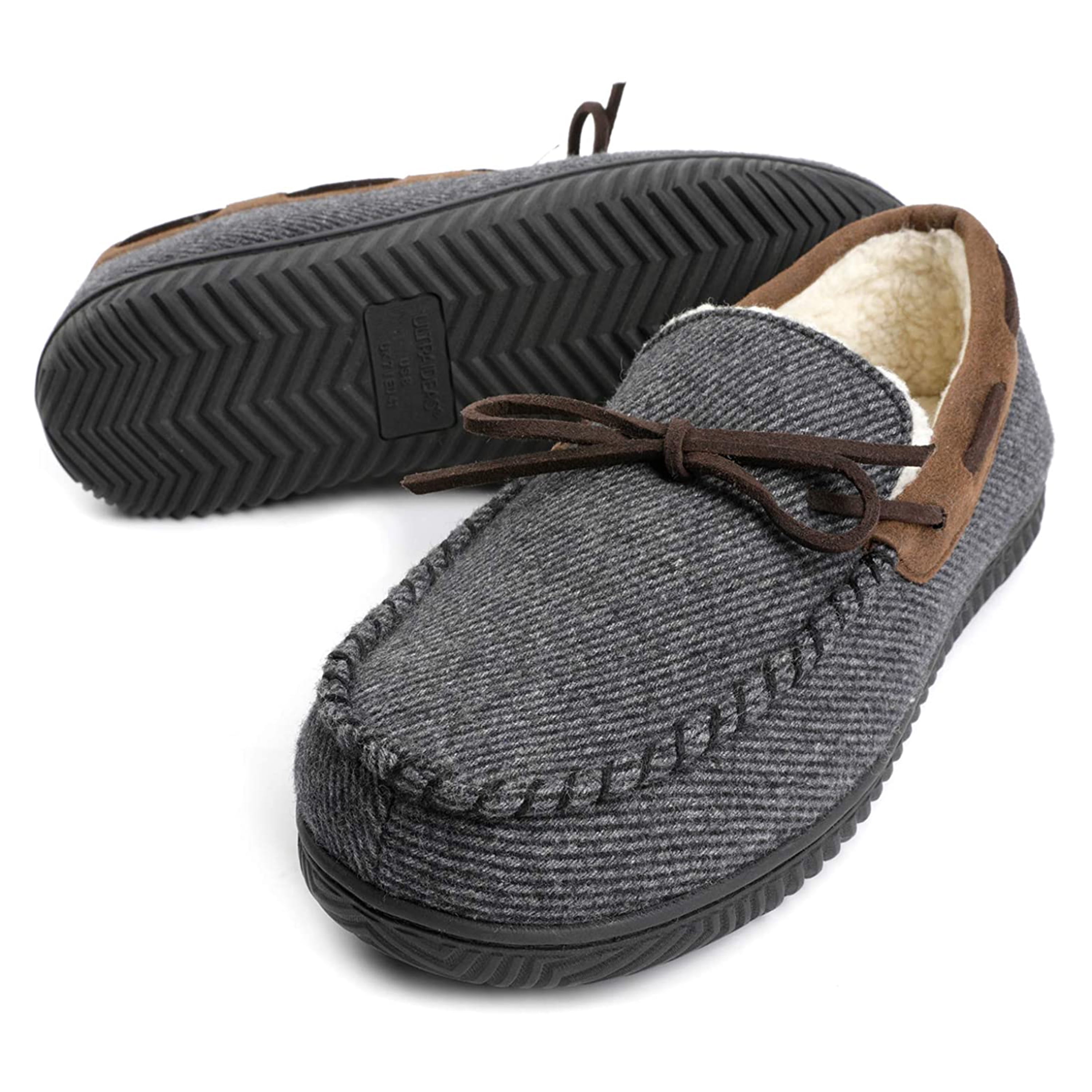 NEW MENS ULTRA LIGHT MOCCASIN HARD SOLE FUR LINED SOFT COMFORT SLIPPERS SIZE