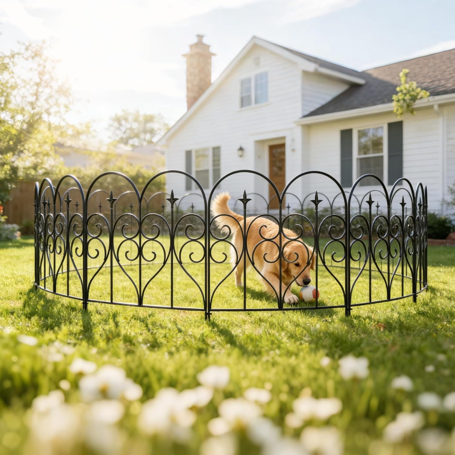 Garden Fence 32" H x 10ft (5 Panels), No Digging Heavy Duty Metal Fence Panels, Rustproof Outdoor Dog Fence Animal Barrier, Decorative Fencing for Flower Bed, Yard, Landscape Edging