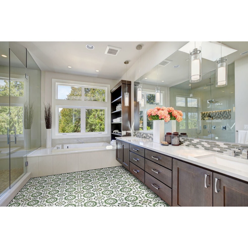 Green Morocco 12”x12” Peel ‘N’ Stick Self Adhesive Vinyl Floor Tiles for Bathroom