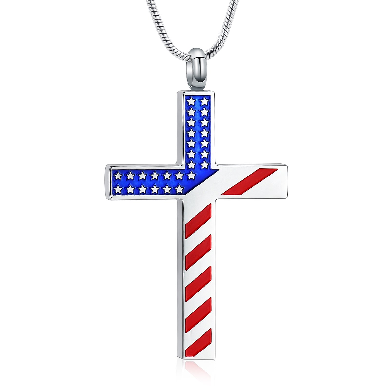 Cremation Jewelry American Flag Cross Urn Necklace for Ashes for Women Men Religious Cross Ashes Keepsake Memorial Jewelry of Loved One