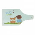 thumbnail image 1 of Best Friend Cutting Board, Cartoon Little Boy Hugging His Dog with a Soccer Ball near Him, Decorative Tempered Glass Cutting and Serving Board, in 3 Sizes, by Ambesonne, 1 of 2