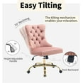 thumbnail image 6 of Upholstered Tufted Office Chair with Golden Metal Base, Adjustable Desk Chair Swivel Office Chair Armless Office Chair for Bedroom Livingroom Game Study Makeup Chair, 6 of 8