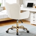 thumbnail image 6 of COOHUT Velvet Vanity Chair, Mackup Chair with Wheels, Comfy Swivel Modern Leisure Armchair for Girls Women, Small Office Chair Height Adjustable for Living Room, Bedroom, Offic, Beige, 6 of 7