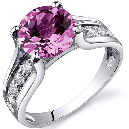 Oravo 2.75 Carat T.G.W. Created Pink Sapphire Solitaire Rhodium over Sterling Silver Ring