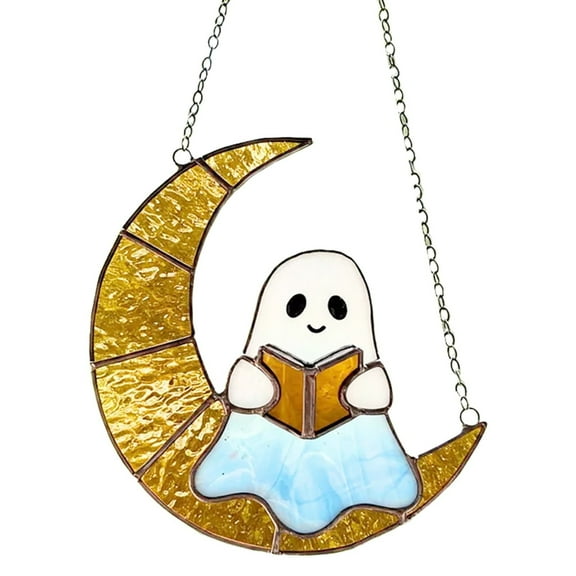 ZMKIAG Halloween Acrylic Ornaments - Cute 2d Ghost Reading Decorations - Fun Spooky Hanging Displays for Windows, Walls or Parties - Non-scary Festive Atmosphere Creators