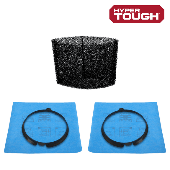 Hyper Tough 3 and 4 Gallon Wet/Dry Vac Powerhead Bucket Head Filter Replacement Bundle - Foam Filter, Cloth Filter & Clamp 2-Pack