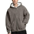 thumbnail image 2 of Domuza Acid Washed Hoodie Men Vintage Washed Distressed Zip Up Hooded Sweatshirt Fall Winter Relaxed Fit Outdoor Athletic Solid Coat Gray XL, 2 of 5