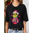 thumbnail image 1 of Women's Christmas Print T-Shirt, Grinch Green Monster Fun Party Style, Unisex Ins Casual, 1 of 6