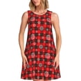 thumbnail image 1 of Easygdp Snowflakes On A Buffalo Plaid para Vestido Transpirable de Mujer, Vestido Suelto de Manga Corta con Pliegues y Bolsillos para el Verano, 1 of 7