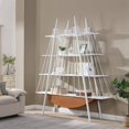 thumbnail image 2 of Tcbosik 4-Tier Bookshelf, Sailboat-Shaped Bookcase with Drawer, Display Storage Rack with Metal Frame for Home Office, Living Room, Bedroom, White, 2 of 9