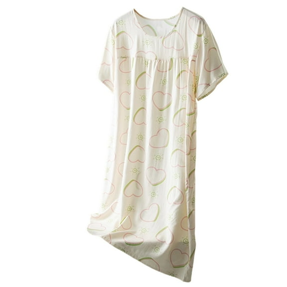 Yuanlong Womens Nightgown Short Sleeve Heart & Sun Printed Round Neck Sleepshirts Spring Summer Home Cozy Soft Loungewear