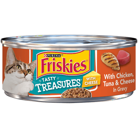Friskies Gravy Wet Cat Food, Tasty Treasures With Chicken, Tuna & Cheese - (24) 5.5 oz.