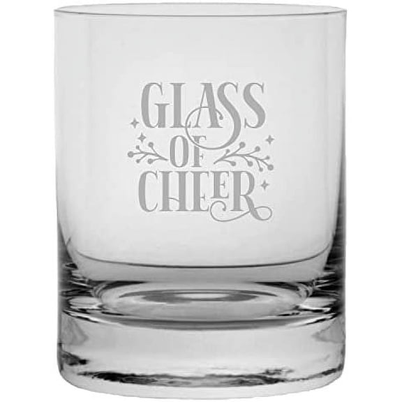 Glass Of Cheer Merry Christmas Etched 11oz Crystal Rocks Whisky Glass