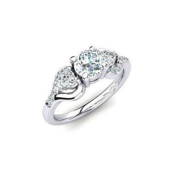 Harry Chad Enterprises 26620 Round & Heart Cut 3 CT Diamond with Accents Three Stone Ring, Size 6.5