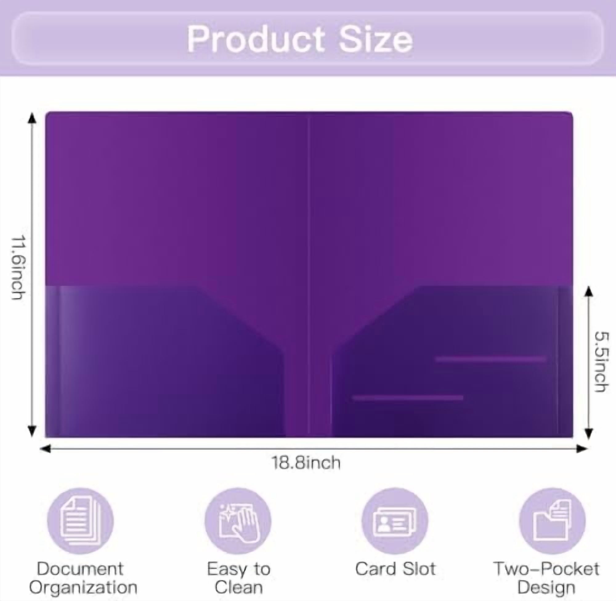 Tekola 24pcs Folders with Pockets, Plastic Pocket Folders, 2 Pocket Folders with 2 Business Card Holder, 6 Colors, Letter Size, A4 Size, for Office, Teaching, Students and School