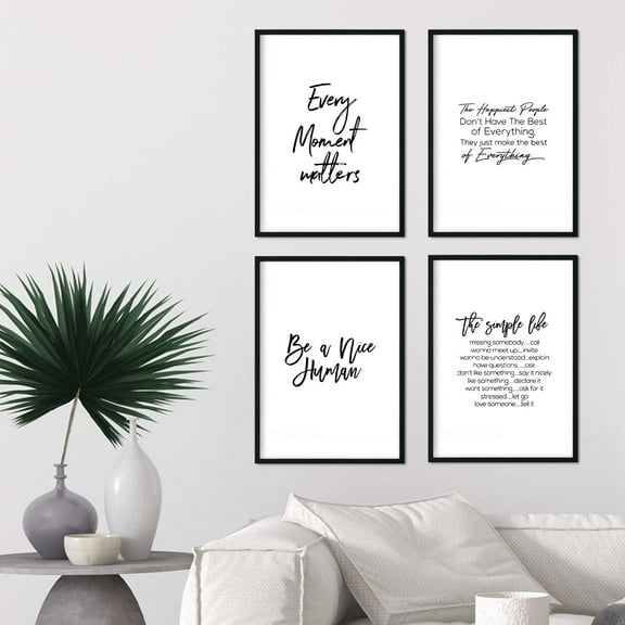 Canvas Poster Unframed Set of 4 posters with inspirational phrases. Set of sheets decorated with phrases and words to motivate and full of energy. A4 size