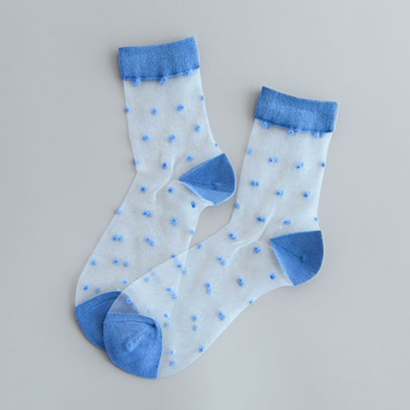 Gymayou Women Sheer Crew Socks Cute Polka Dot Mesh Socks for Women Transparent Stretchy Socks Light Blue One Size