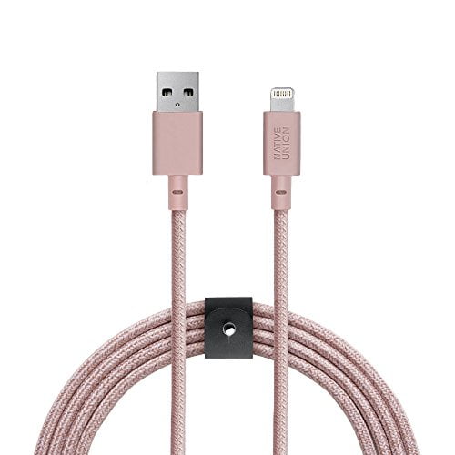 Native Union Belt Cable XL - 10ft Ultra-Strong Reinforced [MFi Certified] Durable Lightning to USB Charging Cable with Leather Strap Compatible with iPhone/iPad (Rose)