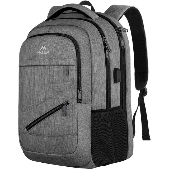 Mochila para Laptop de 17 Pulgadas MATEIN Aprobada por la TSA con Puerto de Carga USB Gris