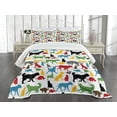 thumbnail image 3 of Ambesonne Cats Quilted Bedspread Set 3 Pcs, Colorful Cats and Dogs, Queen Size, Multicolor, 3 of 5