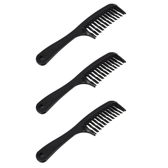 3X Black Double Row Tooth Detangler Hair Comb Shampoo Comb with Handle for Long Curly Wet Hair