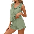 thumbnail image 6 of Nmnitkp Women's Milk Silk 2 Piece Pajama Set, Puff Sleeve Ruffle Hem Cami Top with Pockets, Soft Breathable Loungewear Sleepwear Green,XL, 6 of 8