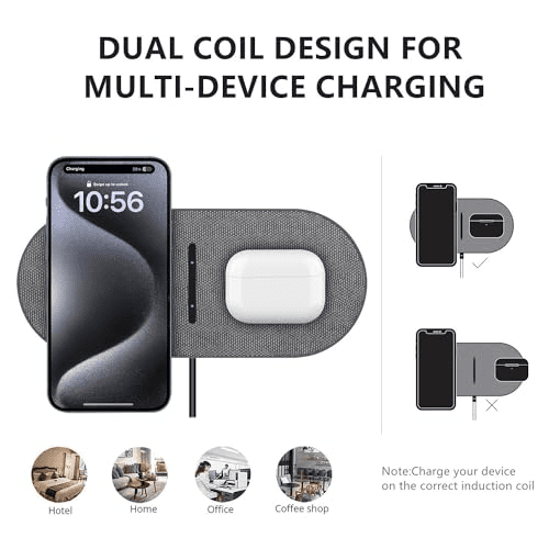 40W Wireless Charging Pad, Dual 20W Fast Wireless Charging Mat for iPhone 16 15 14 13 12 11/Pro/Pro Max/SE/X/XS,Apple Airpods 4/3/Pro,15W Wireless Charger Station for Samsung Galaxy/Note/Bud+
