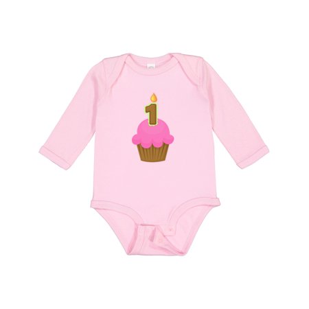 

Inktastic Pink 1st Birthday Cupcake Gift Baby Girl Long Sleeve Bodysuit
