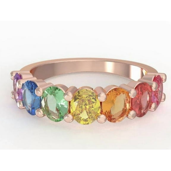 Vintage Sapphire Ring Half Eternity Sterling Silver Multicolor Sapphire Wedding Birthday Band Ring Stacking for Halo Women Anniversary Gift