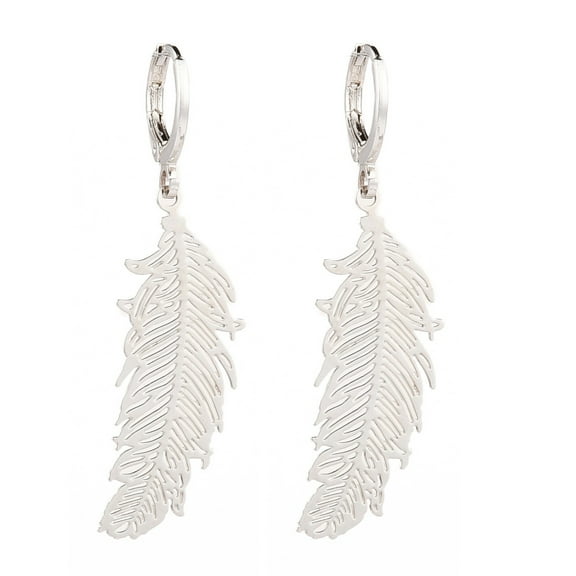 30 pair 304 Stainless Steel Leverback Earrings with Brass Feather Pendants Platinum & Stainless Steel color 1-7/8 inch(47mm) Pin: 0.8mm