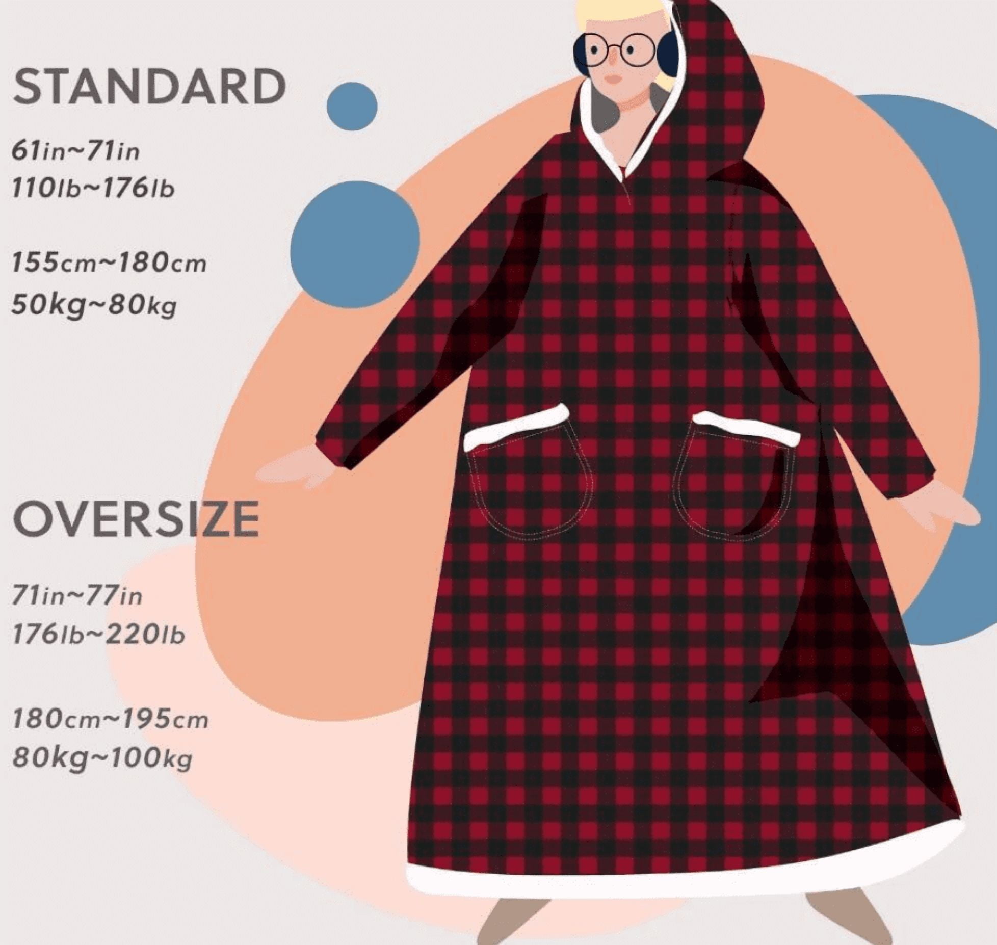 Wearable Blanket Hoodie, Hoodie Flannel Oversized Sherpa Fleece Sweatshirt Blanket with Giant Hood Pocket and Sleeves for Adult