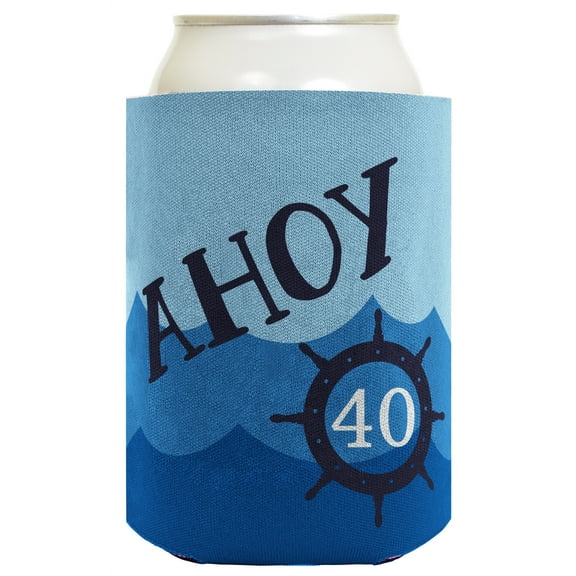 ThisWear 40th Birthday Gifts for All Funny Beer Coolie Ahoy 40 Sailing Boating Nautical Gift 2 Pack Can Coolie Drink Coolers Coolies Ocean