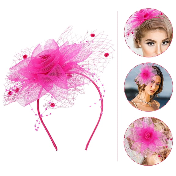 WASHWEPE 1Pack Rosy Gauze Mesh Design Fascinator Headpiece for Women Wedding Hair Accessory