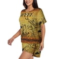 thumbnail image 2 of "Wukai Coffee Vintage Women's Pajama Set - Short-Sleeve Top and Shorts with Elastic Waistband and Pockets for Loungewear, Yoga, and Casual Wear-, 2 of 8
