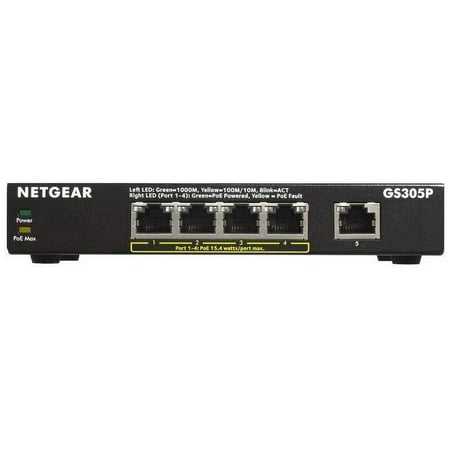 UPC: 0606449151398 | NETGEAR 5-Port Gigabit Ethernet Unmanaged PoE Switch (GS305P v2) – with 4 x PoE+ @ 63W  Desktop or Wall Mount