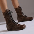 thumbnail image 1 of Fankiway Bottes Mi-Mollet à Lacets pour Femmes Semelle Plate Bout Rond Style Vintage Bottes d'Hiver Mode Brun, 1 of 8