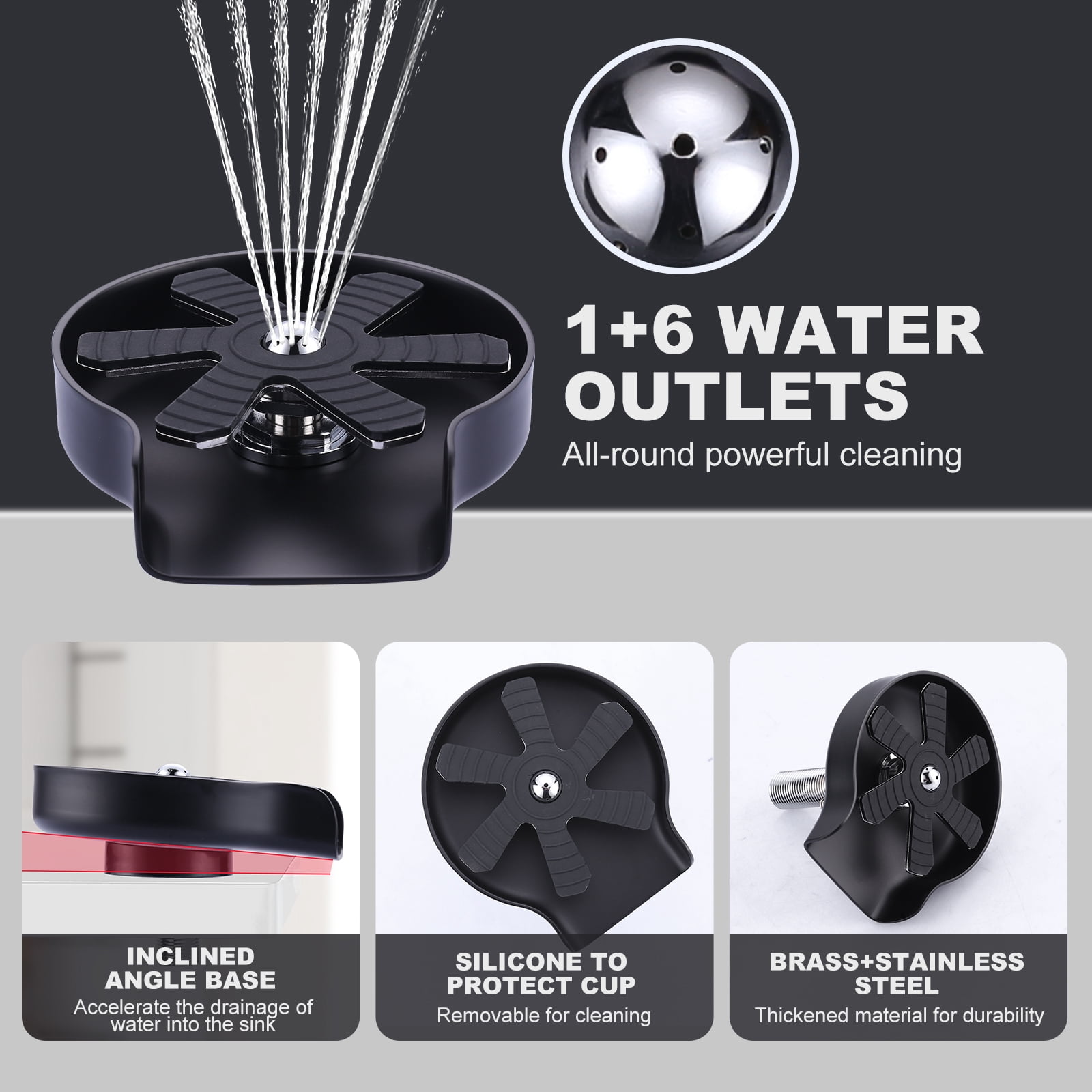 Wowow 6.3 in. Cup Rinser for Kitchen Sink, Matte Black Glass Rinser for Sink