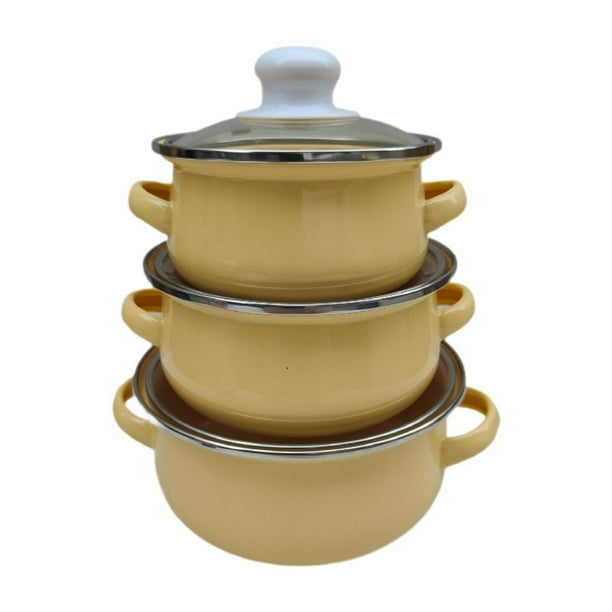 3 piezas de ollas esmaltadas para el hogar, utensilios de cocina para cocinas de inducción y gas amarillo