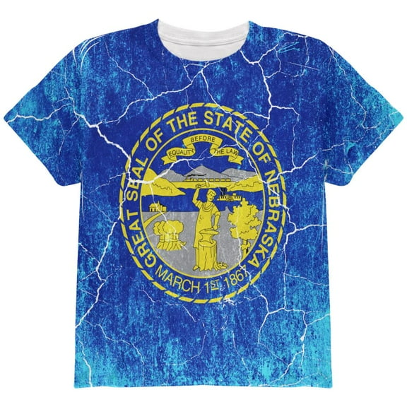 Nebraska Vintage Distressed State Flag All Over Youth T Shirt Multi YLG