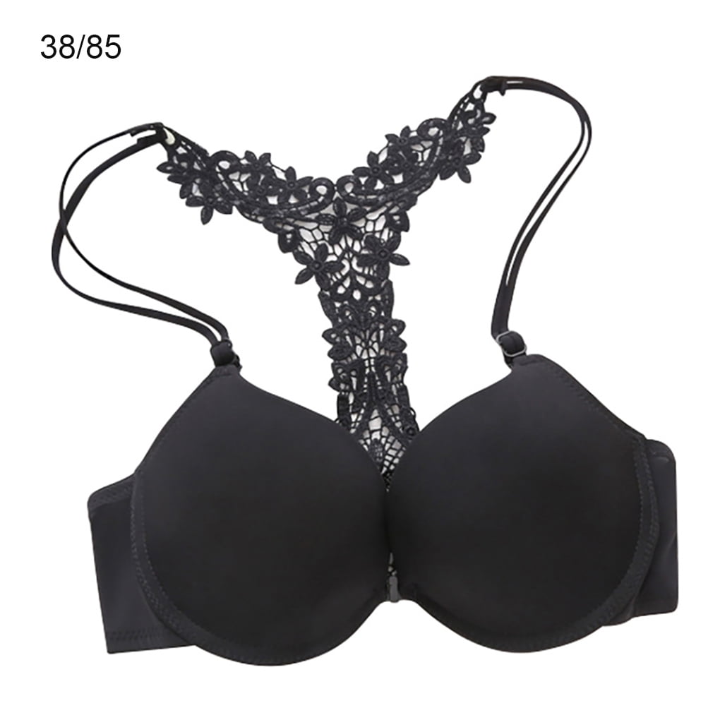 ELENXS Women Bra Lace Front Buckle Brassiere Y Type Shoulder Strap Push