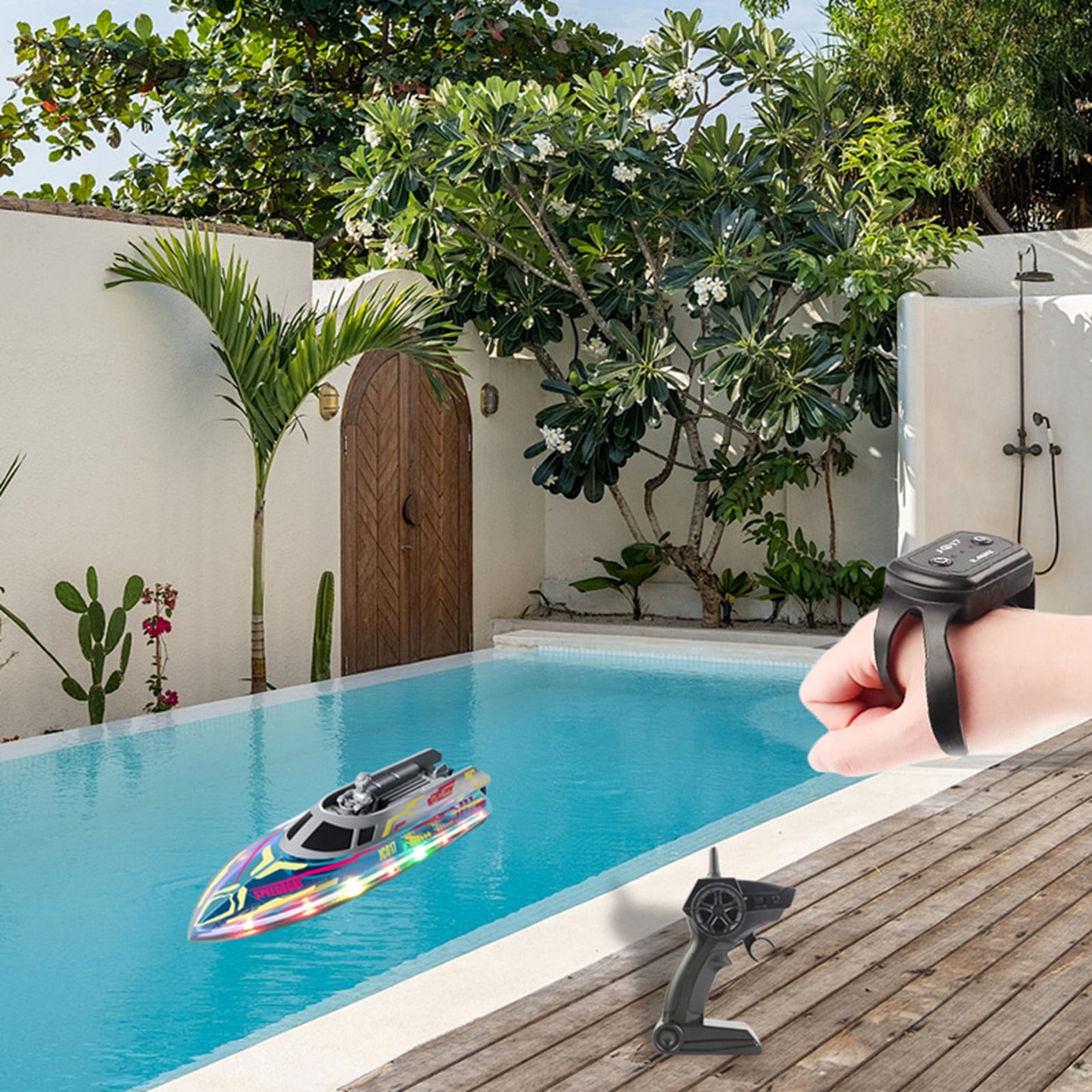Remote Control Boat With 2.4G Control High Speed LED Lights For Outdoor Pool Durable And High Performance Toy For Ages 7 And Up 49mhz Remote Control Replacement Easy Control Remote Control Plane for