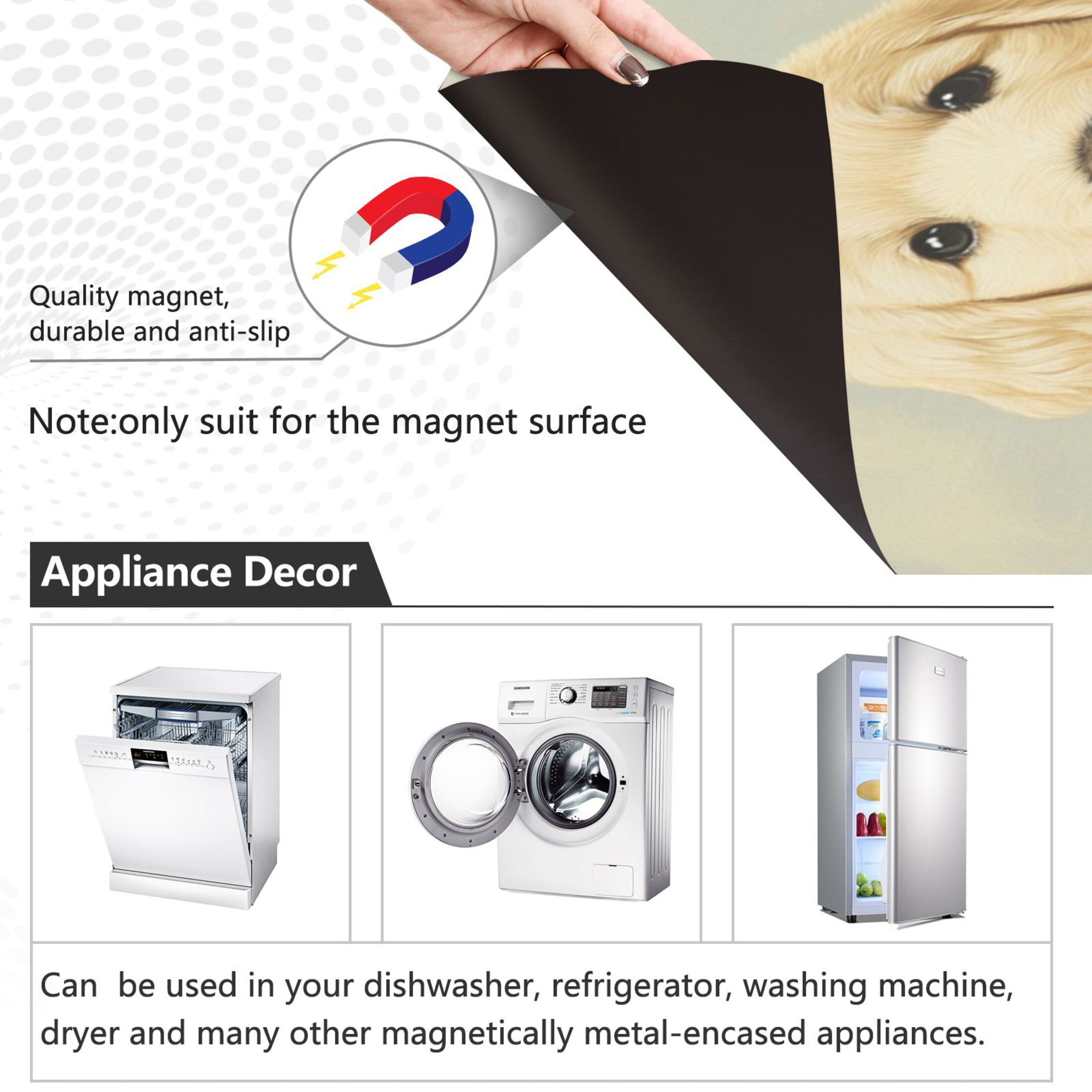 Dishwasher Magnetic Sticker 23x26 Inch Refrigerator Magnetic Sticker Washing Machine Magnetic Sticker Kitchen Panel Magnetic Sticker Home Decor Two White Dogs