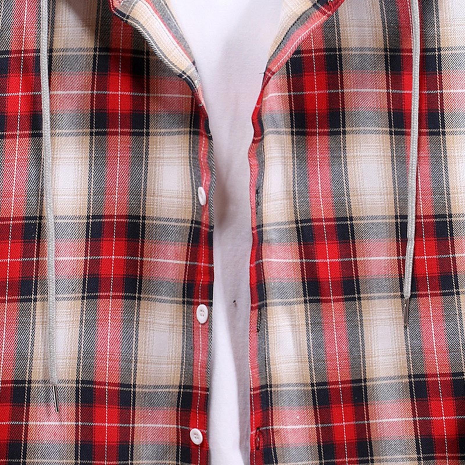 West Louis Men's Hooded Shirt Jacket Button Front Long Sleeve Plaid Size  Small