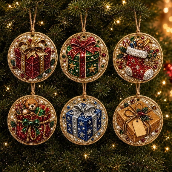 PCS Christmas Ornaments DIY Pearl Diamond Art Kits for Adults, Hanging Craft Decor Diamond Painting Kits with Twine for Holiday Window Christmas Decoration