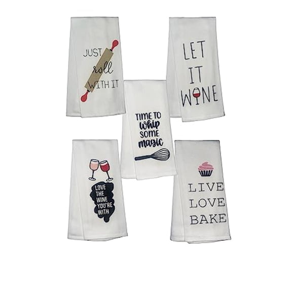 5 Pcs 100% Cotton Funny Quote Herringbone Pattern Flour Sack Kitchen Towels Dish Towels/Dishcloths for Housewarming Gifts Size: 16 x 28 Inch