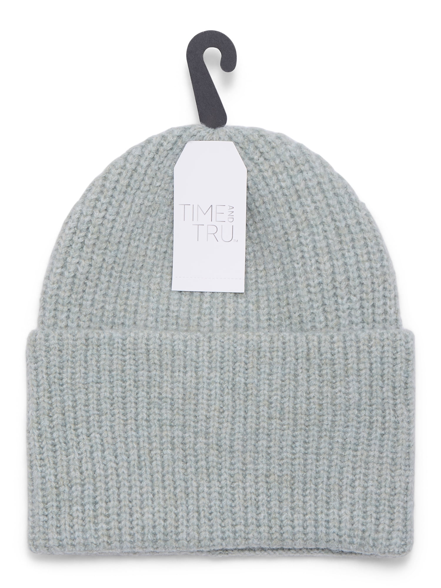 Time and Tru Women's Wide Cuff Beanie, One Size, Grey