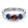 thumbnail image 3 of Gem Stone King 925 Sterling Silver Red Garnet and Blue Created Sapphire Engagement Ring for Women | 1.75 Cttw | Round 5MM | Gemstone January Birthstone | Size 6, 3 of 6